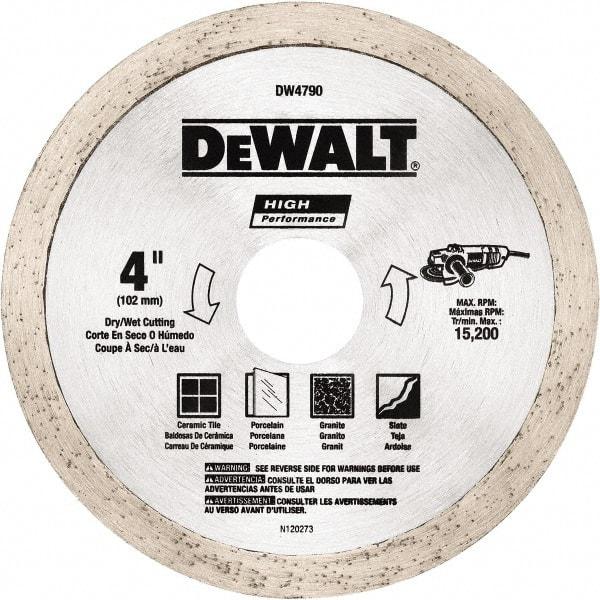 DeWALT - 4" Diam, 5/8 & 7/8" Arbor Hole Diam, Wet & Dry Cut Saw Blade - Diamond-Tipped, Standard Round Arbor - Americas Industrial Supply