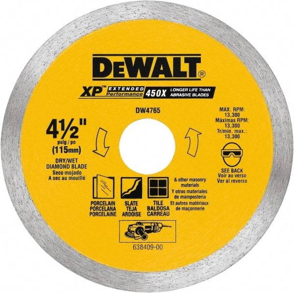 DeWALT - 4-3/8" Diam, 5/8 & 7/8" Arbor Hole Diam, Wet & Dry Cut Saw Blade - Diamond-Tipped, Standard Round Arbor - Americas Industrial Supply