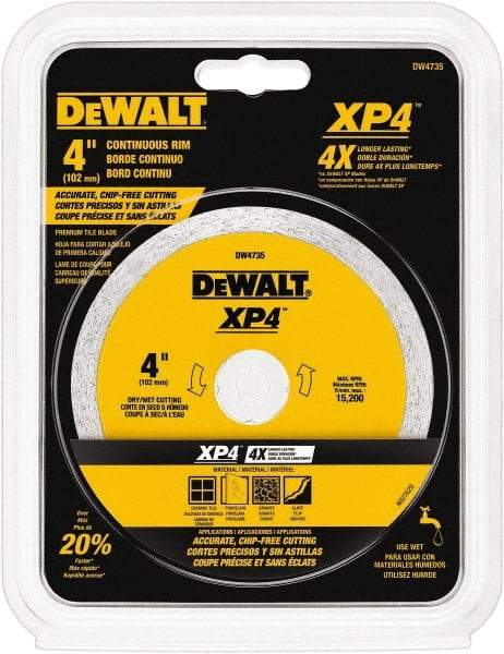 DeWALT - 4" Diam, 5/8 & 7/8" Arbor Hole Diam, Wet & Dry Cut Saw Blade - Diamond-Tipped, Standard Round Arbor - Americas Industrial Supply