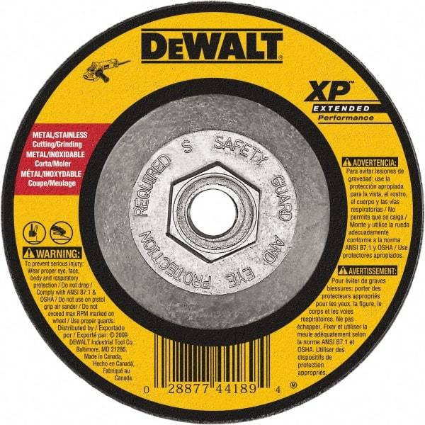 DeWALT - 24 Grit, 6" Wheel Diam, 1/8" Wheel Thickness, Type 27 Depressed Center Wheel - Zirconia Alumina, Resinoid Bond, 10,100 Max RPM, Compatible with Angle Grinder - Americas Industrial Supply