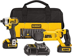 DeWALT - 2 Piece 20 Volt Cordless Tool Combination Kit - Includes 1/4" Impact Driver, Reciprocating Saw, Fast Charger, Contractor Bag & Belt Hook, Lithium-Ion - Americas Industrial Supply