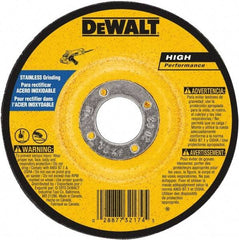DeWALT - 30 Grit, 6" Wheel Diam, 1/4" Wheel Thickness, 7/8" Arbor Hole, Type 27 Depressed Center Wheel - Aluminum Oxide, 10,100 Max RPM, Compatible with Angle Grinder - Americas Industrial Supply