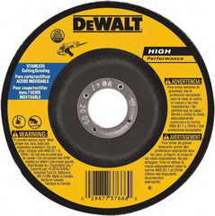 DeWALT - 30 Grit, 9" Wheel Diam, 1/8" Wheel Thickness, 7/8" Arbor Hole, Type 27 Depressed Center Wheel - Aluminum Oxide, 6,600 Max RPM, Compatible with Angle Grinder - Americas Industrial Supply
