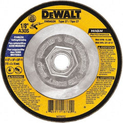 DeWALT - 30 Grit, 4-1/2" Wheel Diam, 1/8" Wheel Thickness, Type 27 Depressed Center Wheel - Aluminum Oxide, 13,300 Max RPM, Compatible with Angle Grinder - Americas Industrial Supply