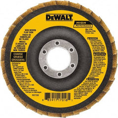 DeWALT - 4-1/2" Disc Diam, 7/8" Center Hole, Type 27 Aluminum Oxide Flap Disc - 13,300 Max RPM, Fiberglass Backing, Arbor Attaching System, Non-Woven - Americas Industrial Supply