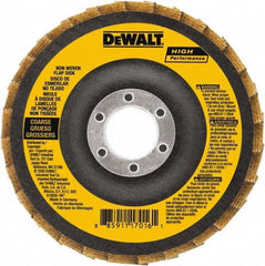 DeWALT - 100 Grit, 4-1/2" Disc Diam, 7/8" Center Hole, Type 27 Aluminum Oxide Flap Disc - 13,300 Max RPM, Fiberglass Backing, Arbor Attaching System, Non-Woven - Americas Industrial Supply