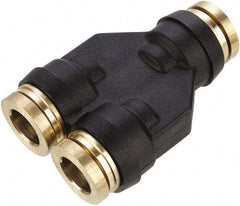 Parker - 3/8" Tube OD, Composite Push-to-Connect Tube Union Y - Tube to Tube Connection, 250 Max psi, Buna-N O-Ring, -40 to 200°F Working Temp - Americas Industrial Supply