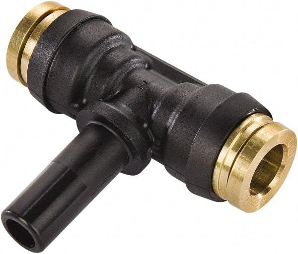 Parker - 1/4" Tube OD, Composite Push-to-Connect Tube Plug-In Branch Tee - Tube to Stem Connection, 250 Max psi, Buna-N O-Ring, -40 to 200°F Working Temp - Americas Industrial Supply