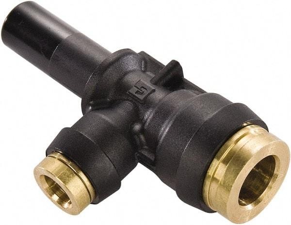 Parker - 1/4" Tube OD, Composite Push-to-Connect Tube Plug-In Run Tee - Tube to Stem Connection, 250 Max psi, Buna-N O-Ring, -40 to 200°F Working Temp - Americas Industrial Supply