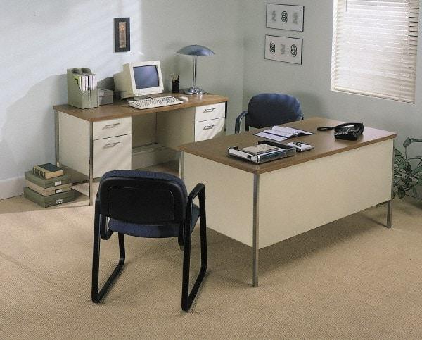 Hon - Plastic Laminated Top Right Return Desk - Mahogany/Charcoal - Americas Industrial Supply