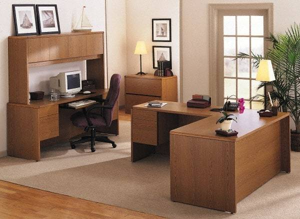 Hon - Wood Grain Laminate Center Drawer Desk with Center Drawer - 26" Wide x 15-3/8" Deep, Mahogany - Americas Industrial Supply