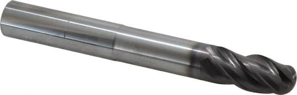 SGS - 3/4" Diam, 1-1/2" LOC, 4 Flute Solid Carbide Ball End Mill - AlTiN Finish, Single End, 6" OAL, 3/4" Shank Diam, Spiral Flute - Americas Industrial Supply