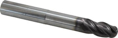 SGS - 3/4" Diam, 1-1/2" LOC, 4 Flute Solid Carbide Ball End Mill - AlTiN Finish, Single End, 6" OAL, 3/4" Shank Diam, Spiral Flute - Americas Industrial Supply