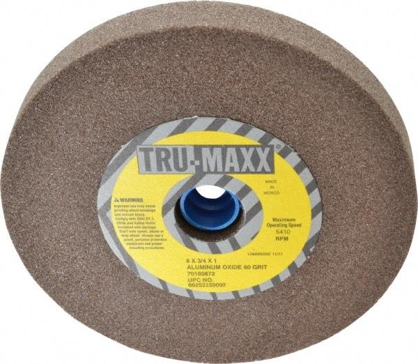 Tru-Maxx - 60 Grit Aluminum Oxide Bench & Pedestal Grinding Wheel - 6" Diam x 1" Hole x 3/4" Thick, 5410 Max RPM, O Hardness, Medium Grade , Vitrified Bond - Americas Industrial Supply