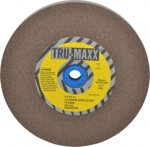 Tru-Maxx - 80 Grit Aluminum Oxide Bench & Pedestal Grinding Wheel - 6" Diam x 1" Hole x 3/4" Thick, 5410 Max RPM, O Hardness, Medium Grade , Vitrified Bond - Americas Industrial Supply