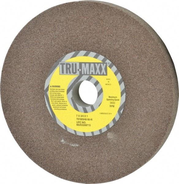 Tru-Maxx - 60 Grit Aluminum Oxide Bench & Pedestal Grinding Wheel - 7" Diam x 1" Hole x 3/4" Thick, 3600 Max RPM, O Hardness, Medium Grade , Vitrified Bond - Americas Industrial Supply