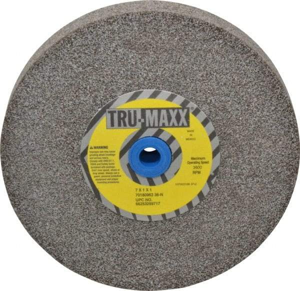 Tru-Maxx - 36 Grit Aluminum Oxide Bench & Pedestal Grinding Wheel - 7" Diam x 1" Hole x 1" Thick, 3600 Max RPM, O Hardness, Very Coarse Grade , Vitrified Bond - Americas Industrial Supply