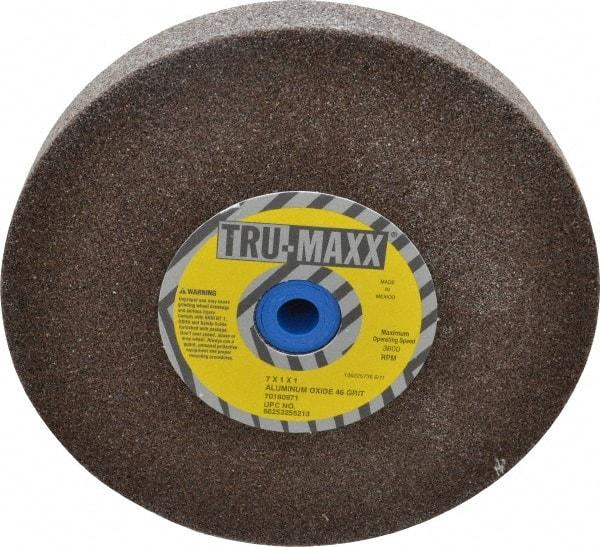 Tru-Maxx - 46 Grit Aluminum Oxide Bench & Pedestal Grinding Wheel - 7" Diam x 1" Hole x 1" Thick, 3600 Max RPM, O Hardness, Coarse Grade , Vitrified Bond - Americas Industrial Supply