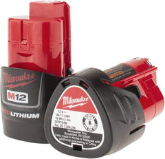 Milwaukee Tool - 12 Volt Lithium-Ion Power Tool Battery - 1.5 Ahr Capacity, 1/2 hr Charge Time, Series M12 RED - Americas Industrial Supply