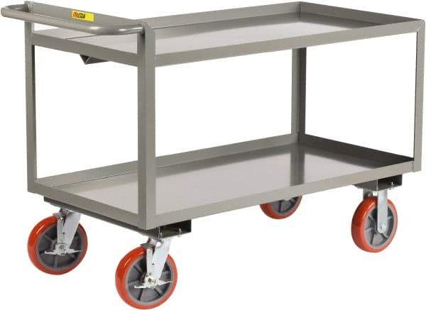 Little Giant - 3,600 Lb Capacity, 30" Wide x 66" Long x 36" High Shelf Cart - 2 Shelf, Steel, 2 Rigid/2 Swivel Casters - Americas Industrial Supply