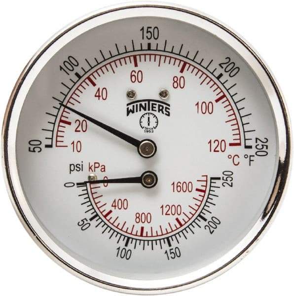 Winters - 3" Dial, 1/2 Thread, 0-250 Scale Range, Pressure Gauge - Center Back Connection Mount, Accurate to 0.03% of Scale - Americas Industrial Supply