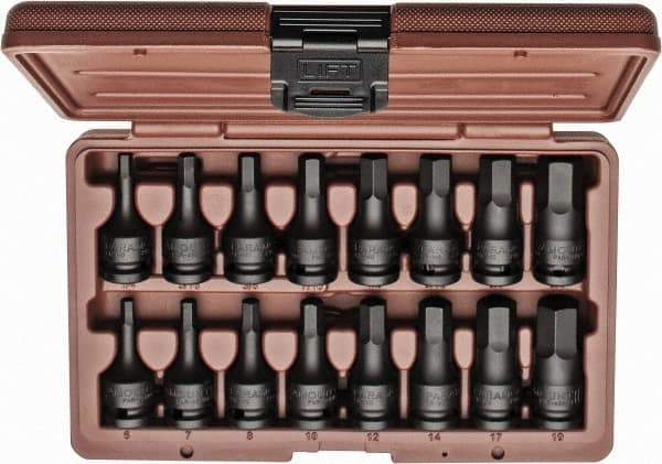 Paramount - 16 Piece 1/2" Drive Inch/Metric Impact Hex Bit Socket Set - 1/4 to 3/4" Hex - Americas Industrial Supply