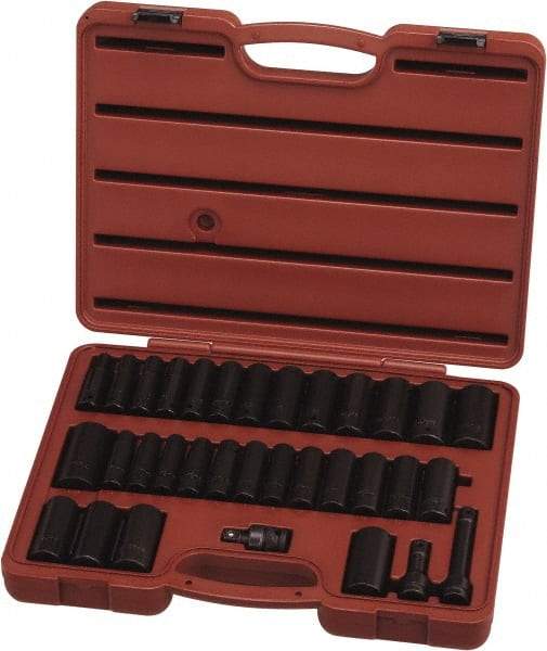 Paramount - 33 Piece 1/2" Drive Standard Deep Impact Socket Set - 6 Points, 3/8 to 1-1/4", 10 to 27mm, Inch/Metric Measurement Standard - Americas Industrial Supply