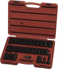 Paramount - 33 Piece 1/2" Drive Standard Deep Impact Socket Set - 6 Points, 3/8 to 1-1/4", 10 to 27mm, Inch/Metric Measurement Standard - Americas Industrial Supply