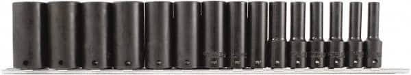 Paramount - 15 Piece 3/8" Drive Chrome Phosphate Finish Deep Well Impact Socket Set - 6 Points, 1/4" to 1" Range, Inch Measurement Standard - Americas Industrial Supply