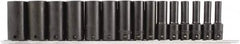 Paramount - 15 Piece 3/8" Drive Chrome Phosphate Finish Deep Well Impact Socket Set - 6 Points, 1/4" to 1" Range, Inch Measurement Standard - Americas Industrial Supply