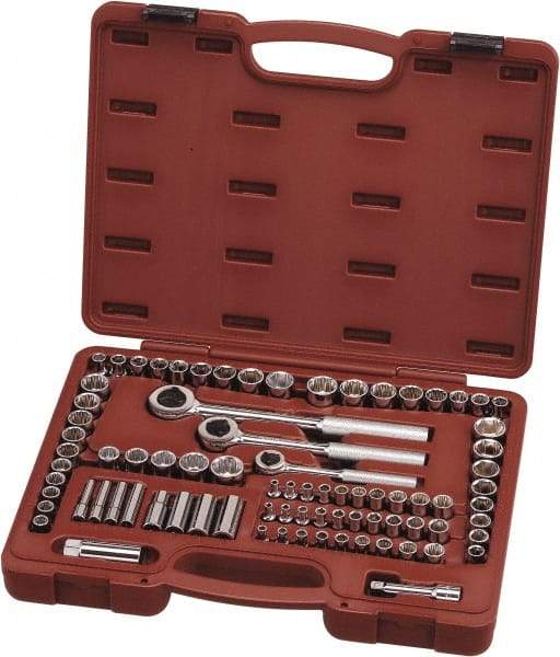 Paramount - 82 Piece 1/4", 3/8" & 1/2" Drive Chrome Vanadium Finish Deep Well Socket Set - 6, 12 Points, 5/32" to 13/16" (4mm to 19mm) Range, Inch/Metric Measurement Standard - Americas Industrial Supply