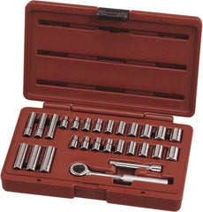 Paramount - 27 Piece 1/4" Drive Chrome Vanadium Finish Deep Well Socket Set - 6, 12 Points, 3/16" to 1/2" (4mm to 13mm) Range, Inch/Metric Measurement Standard - Americas Industrial Supply