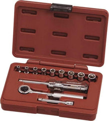 Paramount - 12 Piece 1/4" Drive Chrome Vanadium Finish Deep Well Socket Set - 6 Points, 4mm to 12mm Range, Metric Measurement Standard - Americas Industrial Supply