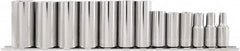 Paramount - 13 Piece 3/8" Drive Chrome Vanadium Finish Deep Well Socket Set - 6 Points, 1/4" to 1" Range, Inch Measurement Standard - Americas Industrial Supply