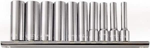Paramount - 10 Piece 1/4" Drive Chrome Vanadium Finish Deep Well Socket Set - 6 Points, 4mm to 13mm Range, Metric Measurement Standard - Americas Industrial Supply