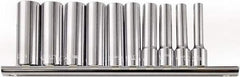 Paramount - 10 Piece 1/4" Drive Chrome Vanadium Finish Deep Well Socket Set - 6 Points, 4mm to 13mm Range, Metric Measurement Standard - Americas Industrial Supply