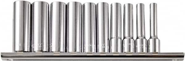 Paramount - 10 Piece 1/4" Drive Chrome Vanadium Finish Deep Well Socket Set - 6 Points, 3/16" to 9/16" Range, Inch Measurement Standard - Americas Industrial Supply