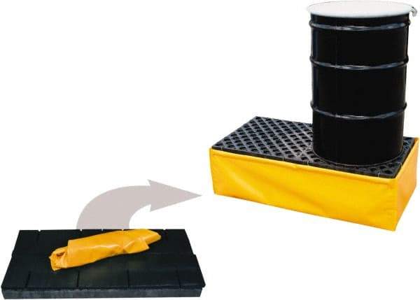 UltraTech - 55 Gal Sump, 1,200 Lb Capacity, 2 Drum, Polyethylene Spill Deck or Pallet - 48" Long x 24" Wide x 14" High, Yellow and Black, Drain Included, Inline Drum Configuration - Americas Industrial Supply