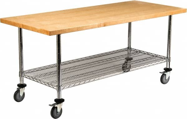 Value Collection - Wood Top Worktable Work Bench - Laminated Maple Top / Chrome Wire Shelf and Legs, Chrome, 72" Long x 30" Deep x 30" High - Americas Industrial Supply