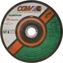 Camel Grinding Wheels - 30 Grit, 4-1/2" Wheel Diam, 1/4" Wheel Thickness, 7/8" Arbor Hole, Type 27 Depressed Center Wheel - Medium Grade, Aluminum Oxide, Resinoid Bond, 13,300 Max RPM - Americas Industrial Supply