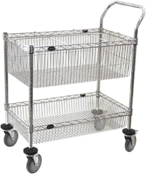 Value Collection - 300 Lb Capacity, 18" Wide x 30" Long x 40" High Mail Cart - 2 Shelf, Steel, 2 Rigid/2 Swivel Casters - Americas Industrial Supply