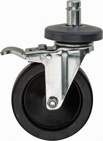 Value Collection - 5" Diam x 1-1/4" Wide, Hard Rubber Swivel with Brake Caster - 200 Lb Capacity, Plain Stem Mount - Americas Industrial Supply