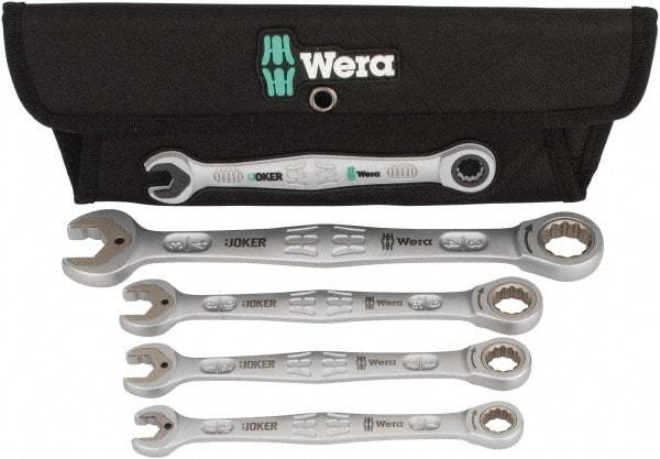 Wera - 4 Piece, 7/16" to 3/4", 12 Point Combination Wrench Set - Inch Measurement Standard, Satin Finish, Comes in Cordura Nylon Roll - Americas Industrial Supply