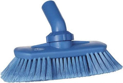 Vikan - 1-1/2" Bristle Length, Polyester Wash Brush - 7-3/4" Long x 3" Wide Head, 8" OAL, European Threaded Handle, Blue, Polypropylene Block, Flagged - Americas Industrial Supply