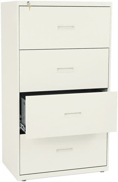 Basyx - 30" Wide x 53-1/4" High x 19-1/4" Deep, 4 Drawer Lateral File - Steel, Putty - Americas Industrial Supply