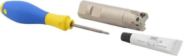 Iscar - 1" Cut Diam, 0.315" Max Depth of Cut, 1" Shank Diam, 3-3/4" OAL, Indexable Square Shoulder Helical End Mill - HM390 TPKT 1003 Inserts, Weldon Shank, 90° Lead Angle, Through Coolant, Series HeliIQMill - Americas Industrial Supply