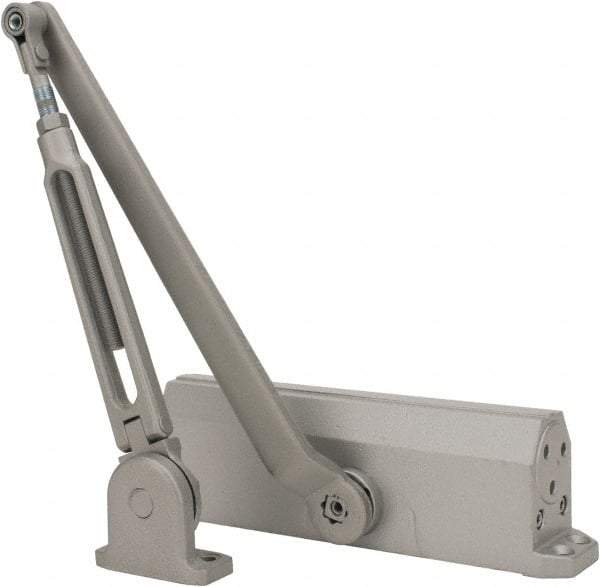 Falcon - 48" Door Width, 9-3/4" Closer Body Length, Light-Medium-Duty Door Closer to Hold Open Manual Damper - Aluminum Finish - Americas Industrial Supply