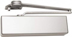 Falcon - 54" Door Width, 13-5/8" Closer Body Length, Heavy-Duty Door Closer to Full Cover to Dead Stop Arm Manual Damper - Aluminum Finish - Americas Industrial Supply
