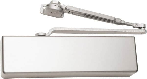 Falcon - 54" Door Width, 13-5/8" Closer Body Length, Heavy-Duty Door Closer to Full Cover to Hold Open Manual Damper - Aluminum Finish - Americas Industrial Supply