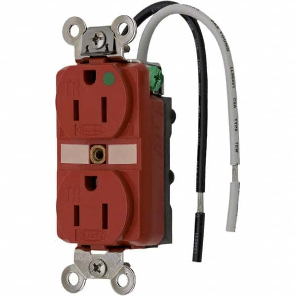 Hubbell Wiring Device-Kellems - 125V 15A NEMA 5-15R Hospital Grade Red Straight Blade Duplex Receptacle - Americas Industrial Supply